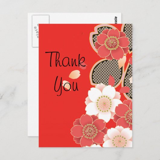 Red & White Sakura Japans Kimono Briefkaart (Voorkant / Achterkant)