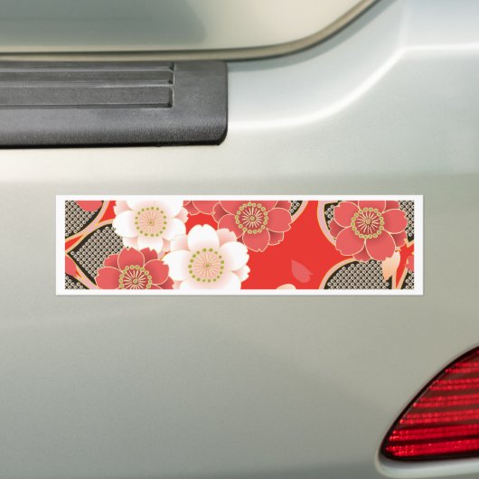 Red & White Sakura Japans Kimono Bumpersticker (Op auto)