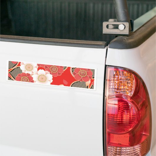 Red & White Sakura Japans Kimono Bumpersticker (Op Truck)