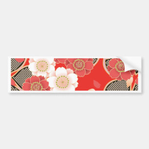Red & White Sakura Japans Kimono Bumpersticker