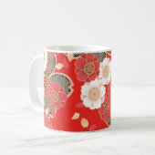 Red & White Sakura Japans Kimono Koffiemok (Voorkant links)