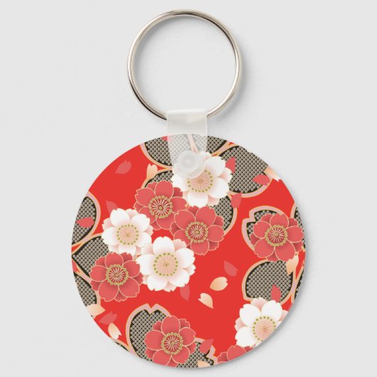 Red & White Sakura Japans Kimono Sleutelhanger (Voorkant)