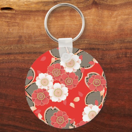 Red & White Sakura Japans Kimono Sleutelhanger (Voorkant)