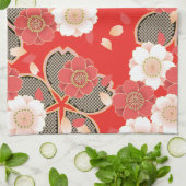 Red & White Sakura Japans Kimono Theedoek (Gevouwen)