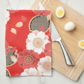 Red & White Sakura Japans Kimono Theedoek (Quarter Fold)