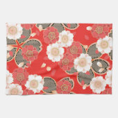 Red & White Sakura Japans Kimono Theedoek (Horizontaal)