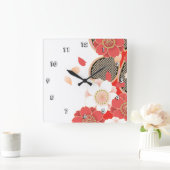 Red & White Sakura Japans Kimono Vierkante Klok (Huis)