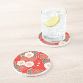 Red & White Sakura Japans Kimono Zandsteen Onderzetter (Zijkant)