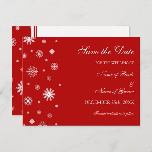 Red White Save the Date Winter Wedding Briefkaart (Voorkant / Achterkant)