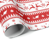 Red White Scandinavian Fair Isle kerstcadeau Cadeaupapier (Rol Hoek)