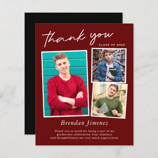 Red White Script 3 Foto Afstuderen Hartelijk dank (Voorkant / Achterkant)