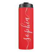 Red White Script Custom Name Thermal Tumbler Thermosbeker (Voorkant)