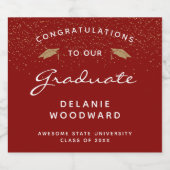 Red White Script Gold Pet Afstuderen Sparkling Wijnetiket (Enkel label)