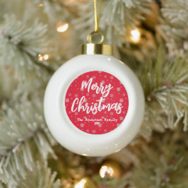 Red White Script KeepSake Modern Vrolijk Kerstfees Keramische Bal Ornament