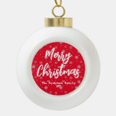 Red White Script KeepSake Modern Vrolijk Kerstfees Keramische Bal Ornament (Voorkant)