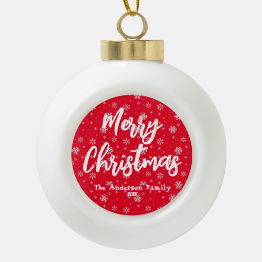 Red White Script KeepSake Modern Vrolijk Kerstfees Keramische Bal Ornament (Voorkant)