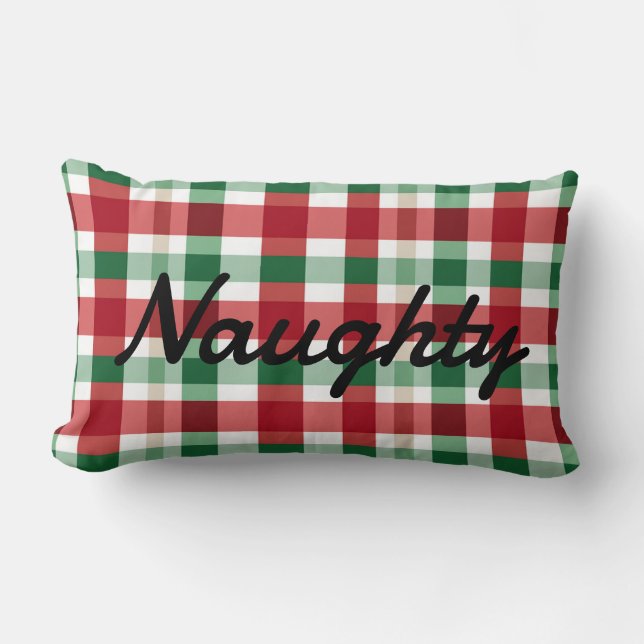 Red White Script Lettering Naughty of Nice Kussen (Voorkant)