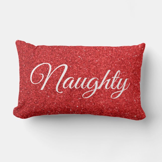Red White Script Lettering Naughty of Nice Kussen (Voorkant)