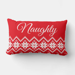 Red White Script Lettering Naughty of Nice Kussen