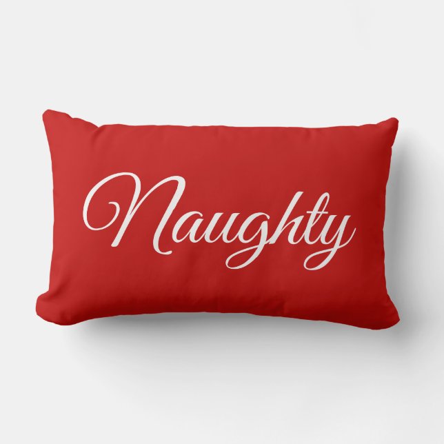 Red White Script Lettering Naughty of Nice Kussen (Voorkant)