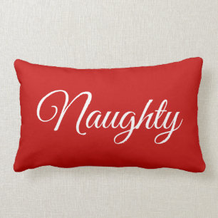 Red White Script Lettering Naughty of Nice Kussen