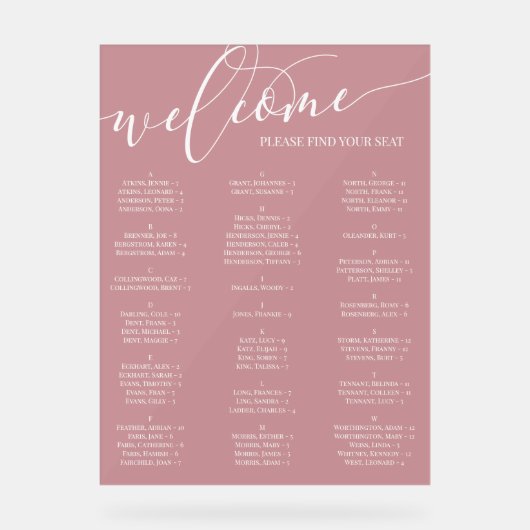 Red White Script Welkom Zittingkaart Elk Evenement Acryl Bord (Voorkant)