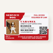 Red White Service Dog Foto-ID QR-code Badge (Voorkant)