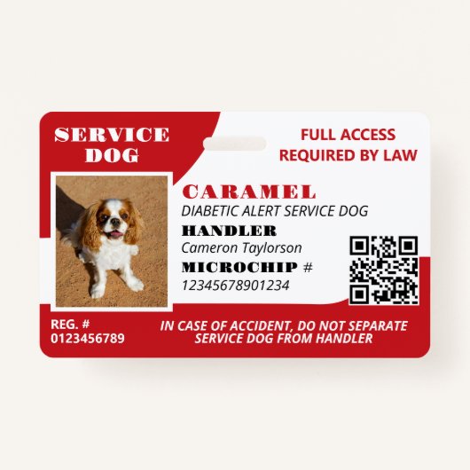Red White Service Dog Foto-ID QR-code Badge (Voorkant)