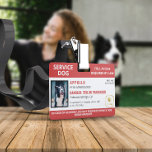 Red White Service Dog Logo & foto-ID Badge<br><div class="desc">De horizontale identiteitskaart van de de diensthond identiteitskaart in rood en wit met ruimte voor een foto van de de diensthond en een logo. Voeg naam,  titel,  en registratienummer toe. Voeg ook de naam van de manager en de contactinformatie toe.</div>
