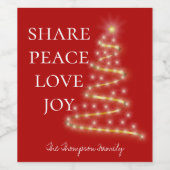 Red White|Share Peace Love Joy|Kerstmis Wijn Etiket (Enkel label)