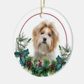 Red White Shih Tzu Dog Evergreen Wreath Keramisch Ornament (Links)