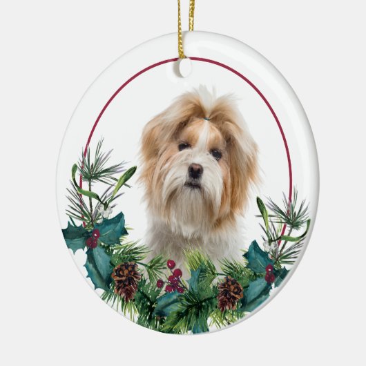 Red White Shih Tzu Dog Evergreen Wreath Keramisch Ornament (Links)