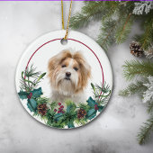 Red White Shih Tzu Dog Evergreen Wreath Keramisch Ornament