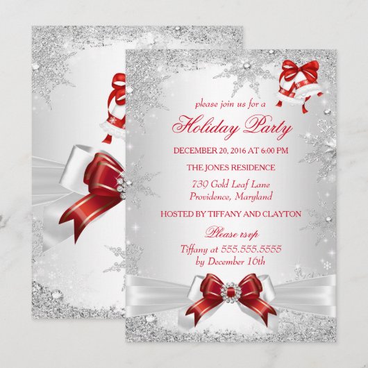 Red White Silver Winter Wonderland Holiday Party Kaart (Voorkant / Achterkant)