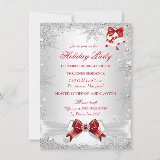 Red White Silver Winter Wonderland Holiday Party Kaart (Voorkant)