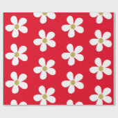 Red White Simple Daisy Gold Cadeaupapier (Vlak)