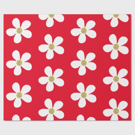 Red White Simple Daisy Gold Cadeaupapier (Vlak)