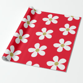 Red White Simple Daisy Gold Cadeaupapier
