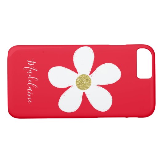 Red White Simple Daisy Gold Personal Case-Mate iPhone Case (Achterkant (Horizontaal))