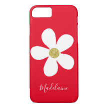Red White Simple Daisy Gold Personal