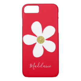 Red White Simple Daisy Gold Personal iPhone 8/7 Hoesje