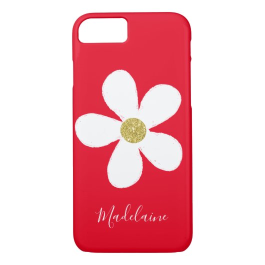 Red White Simple Daisy Gold Personal Case-Mate iPhone Case (Achterkant)