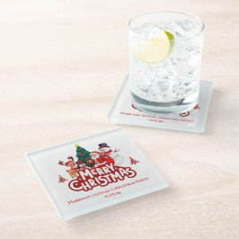 Red & White Simple Merry Christmas Glazen Onderzetter