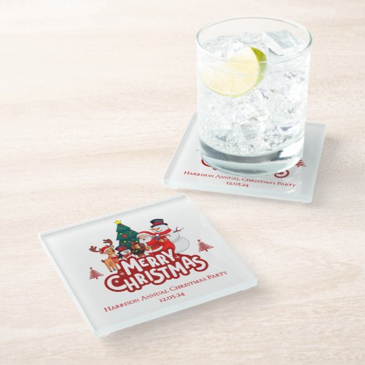 Red & White Simple Merry Christmas Glazen Onderzetter (Schuin)