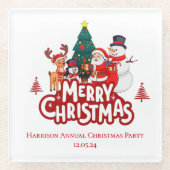 Red & White Simple Merry Christmas Glazen Onderzetter (Voorkant)