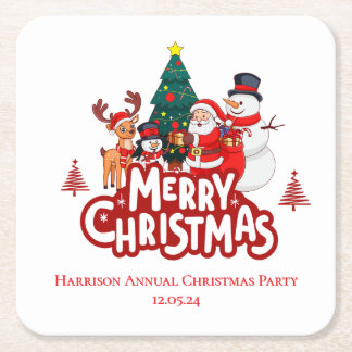 Red & White Simple Merry Christmas Kartonnen Onderzetters