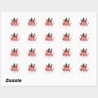 Red & White Simple Merry Christmas Vierkante Sticker