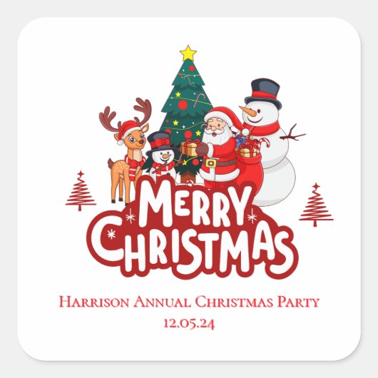 Red & White Simple Merry Christmas Vierkante Sticker (Voorkant)