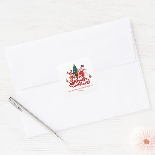 Red & White Simple Merry Christmas Vierkante Sticker (Envelop)