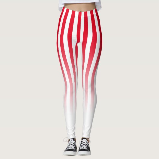 Red White Snoep Stripe Fade Pattern Leggings (Voorkant)